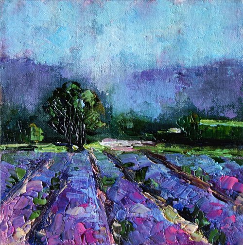 ArtshopLiliya Lavender Fields Painting Oil Tuscany Original Art Landscape Artwork Canvas Art