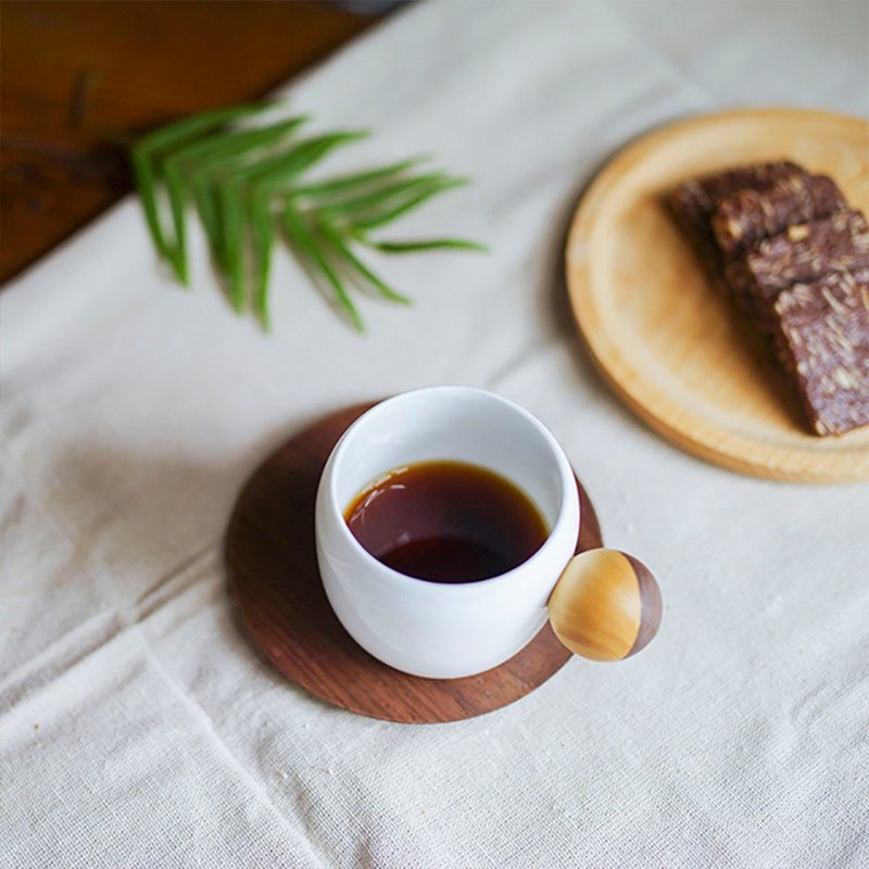 月相杯星球杯 瓷木結合木球把手中式陶瓷咖啡杯創意水杯 - 其他杯子 - 陶 