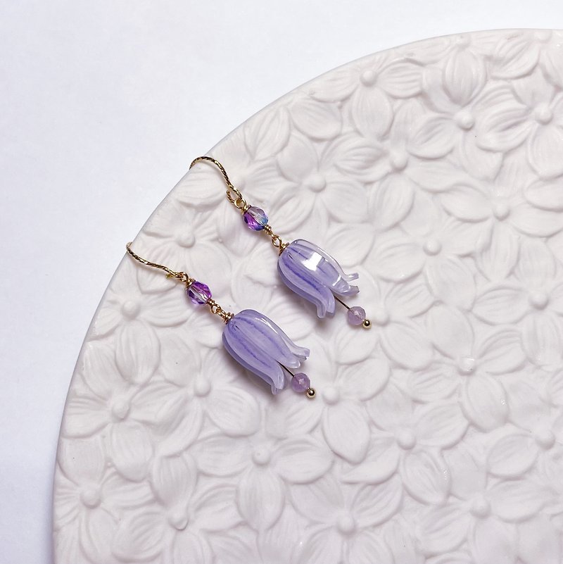 【微縮花房】藍鈴花。樹脂耳環。浪漫藍霧紫。可改耳夾。 - 耳環/耳夾 - 樹脂 紫色