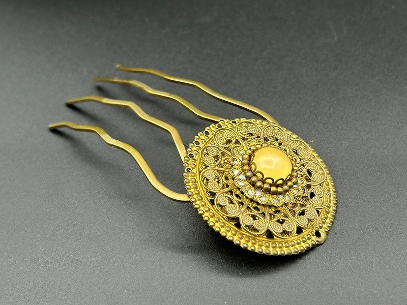 Indian style hair comb - Hair Accessories - Copper & Brass Khaki