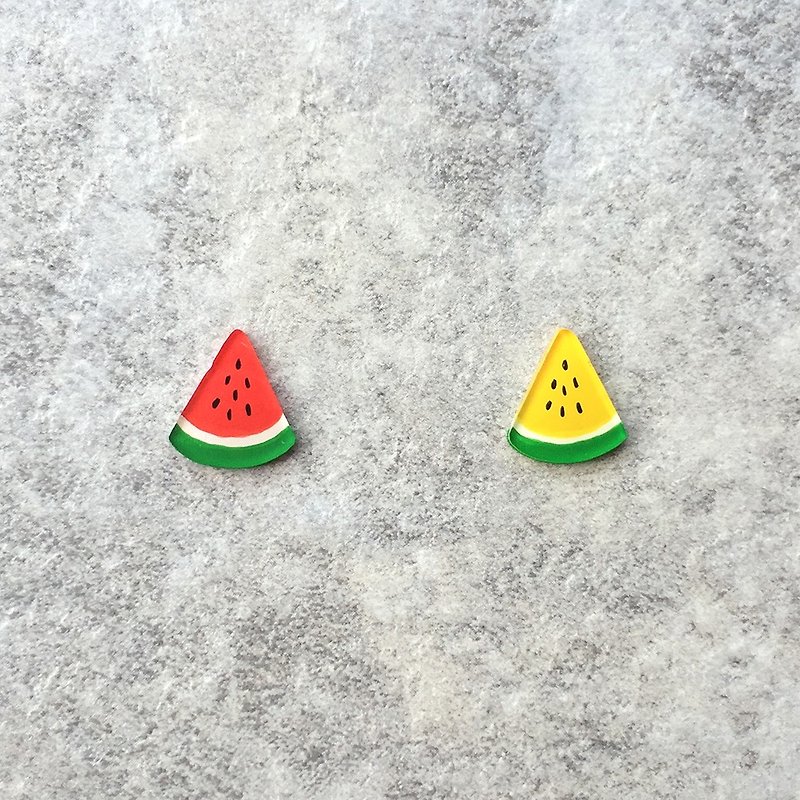 Pista mound hand-painted earrings/fruit-watermelon - Earrings & Clip-ons - Resin Red