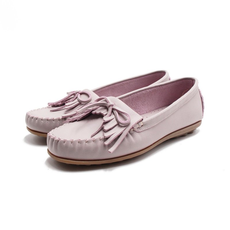 W&M washable, comfortable and soft bow-tassel flat women's shoes - light pink (also beige) - รองเท้าบัลเลต์ - หนังแท้ 