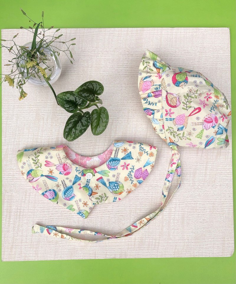 圍兜兜 寶寶帽 鳥兒 花花 花朵 圍兜 口水巾 手作圍兜 - 彌月禮盒 - 棉．麻 多色
