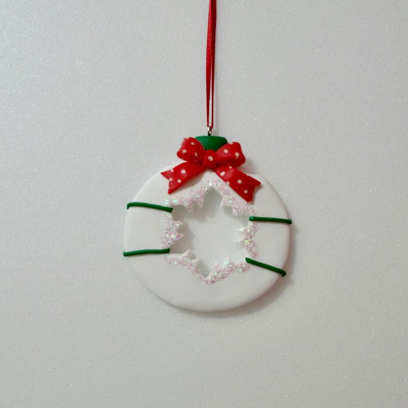 Round christmas pendant - พวงกุญแจ - ดินเผา ขาว