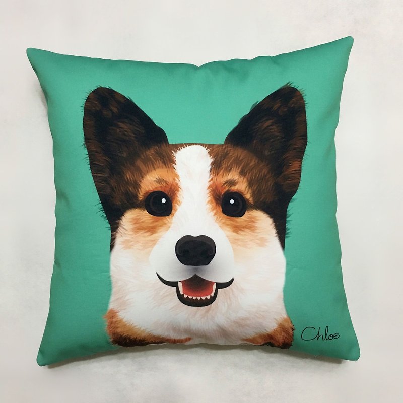 Wang Miao Big Pillow-Corgi - Pillows & Cushions - Polyester Green