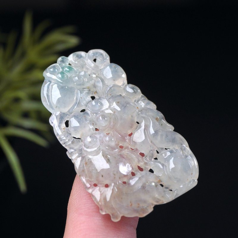 冰種飄綠花翡翠荷包有魚項鍊 | 天然緬甸玉翡翠A貨 | 送禮 - 吊飾/掛飾 - 玉石 多色