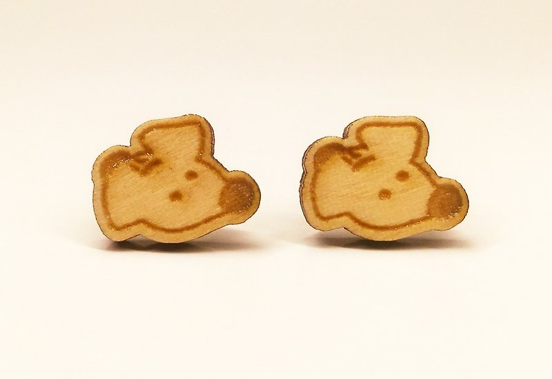 [Haired Mouse] Plain Colored Wooden Earrings - ต่างหู - ไม้ 