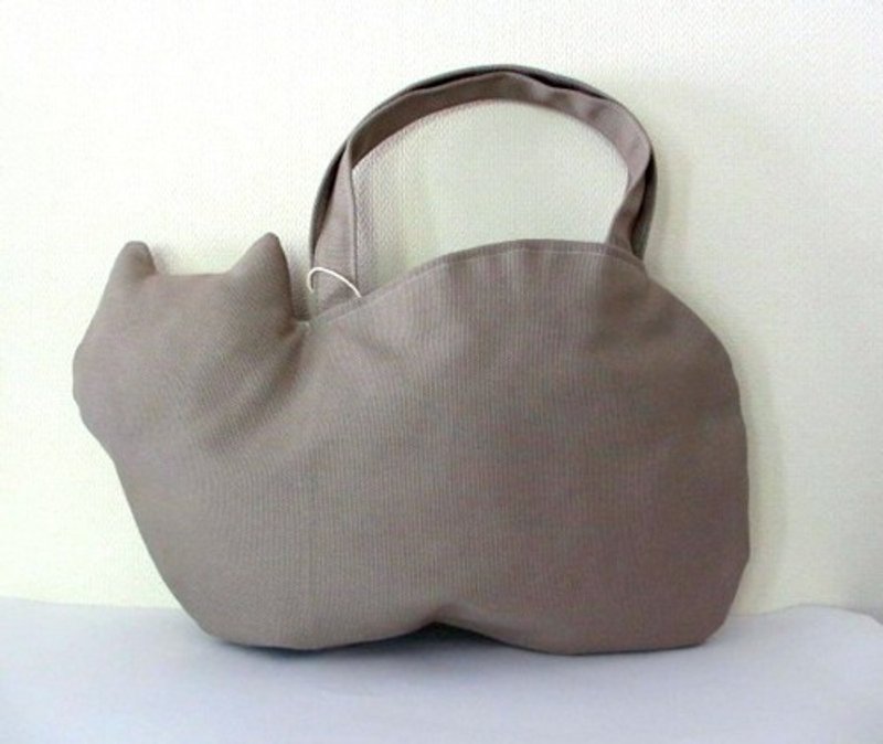 Gray canvas cat bag - กระเป๋าถือ - ผ้าฝ้าย/ผ้าลินิน 