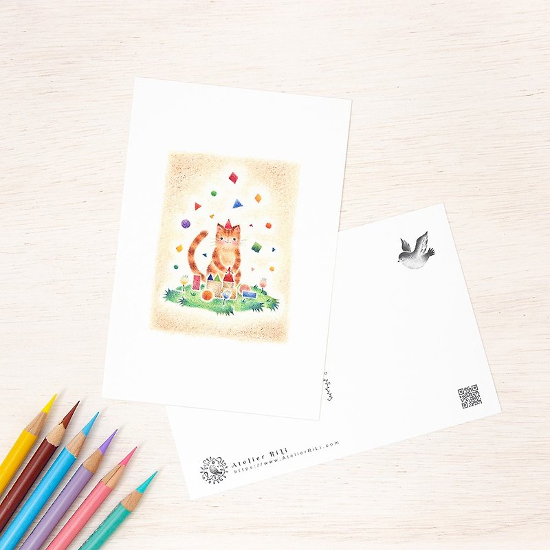 Set of 5 pieces. Like a picture book. Postcard "Cat Child Toto Toy Play" PC-140 - การ์ด/โปสการ์ด - กระดาษ 