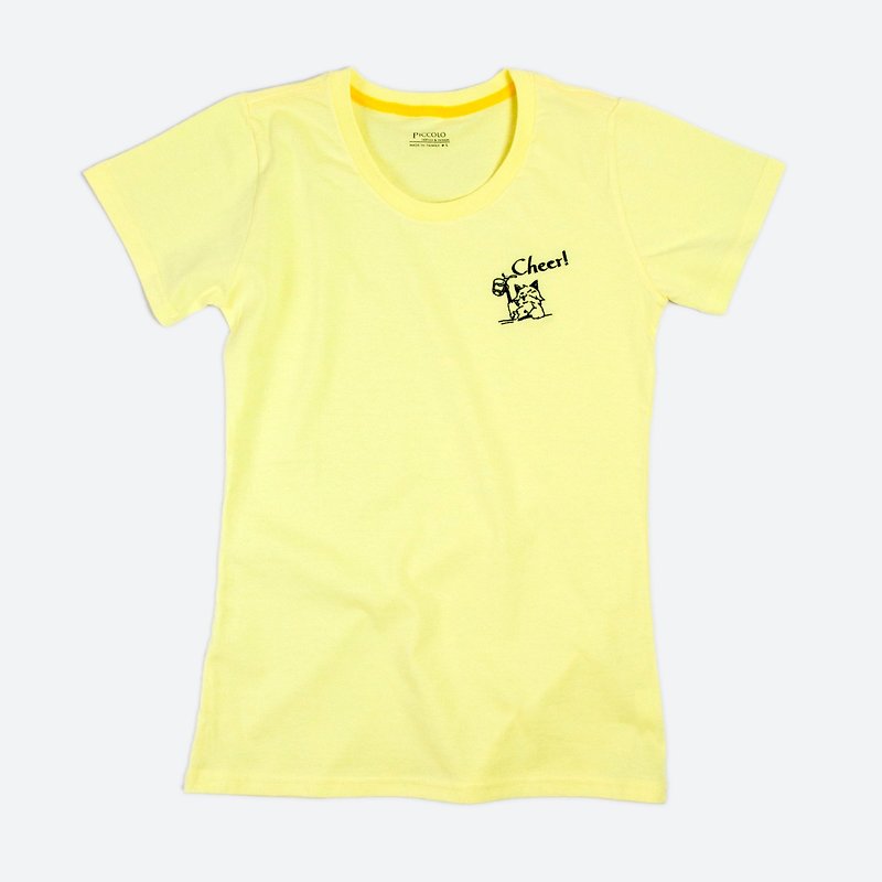 │Cheer! │ Fox Embroidered Yellow T-Shirt - เสื้อยืดผู้หญิง - ผ้าฝ้าย/ผ้าลินิน สีเหลือง