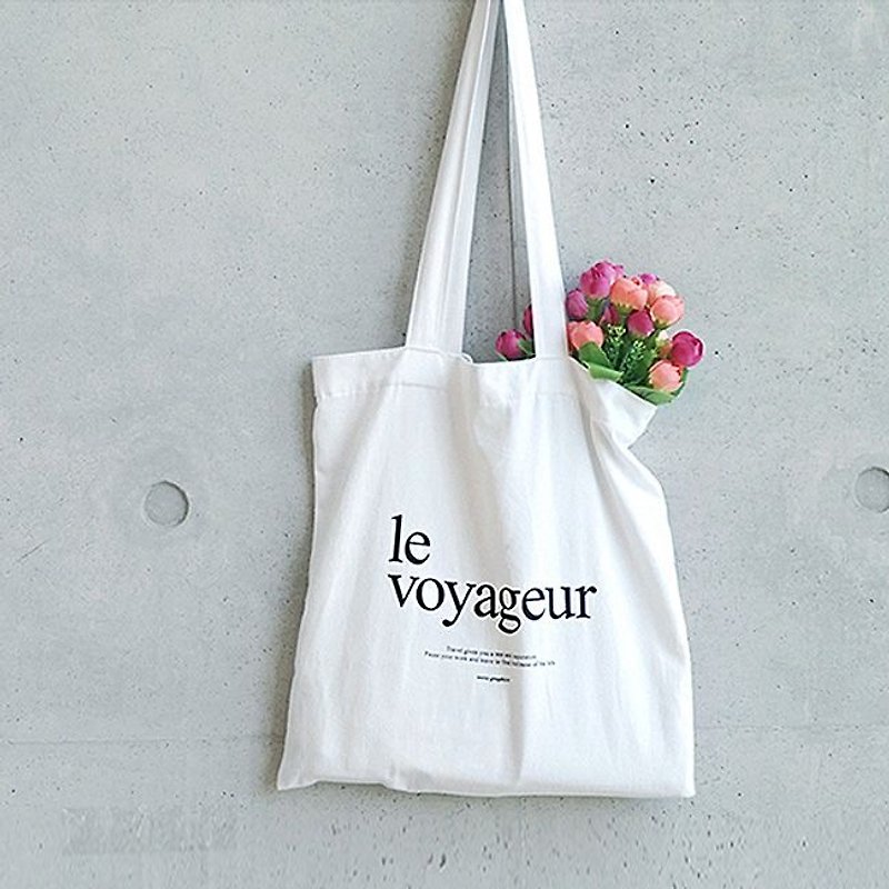 Knock -Seeso-le voyageur text blue letters Tote - blanchedAlmond, SSO33453 - Messenger Bags & Sling Bags - Cotton & Hemp White