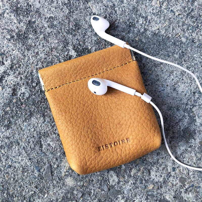 [Glamor] ZiBAG-037S/Spring Gold Headphone Bag / Yellow Brown TAN - กระเป๋าใส่เหรียญ - หนังแท้ 