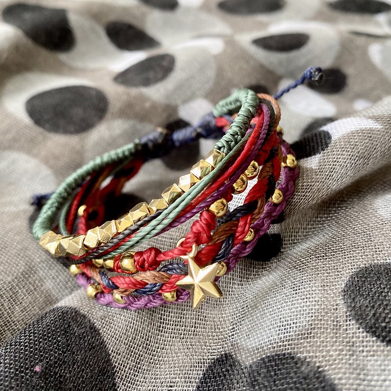 Handmade Jewelry | Wax Thread Surf Bracelet and Ankle - Five Color Glitter - สร้อยข้อมือ - ผ้าฝ้าย/ผ้าลินิน 