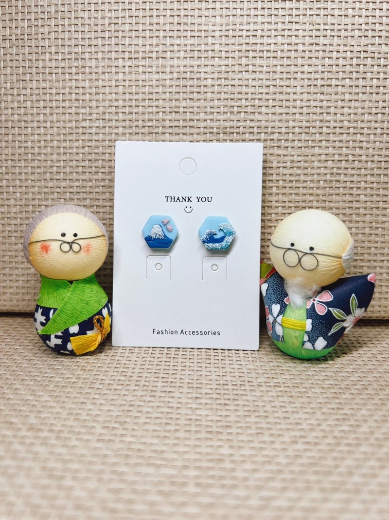 Dongying style Mt. Fuji sea wave soft pottery earrings/ Clip-On - Earrings & Clip-ons - Pottery 