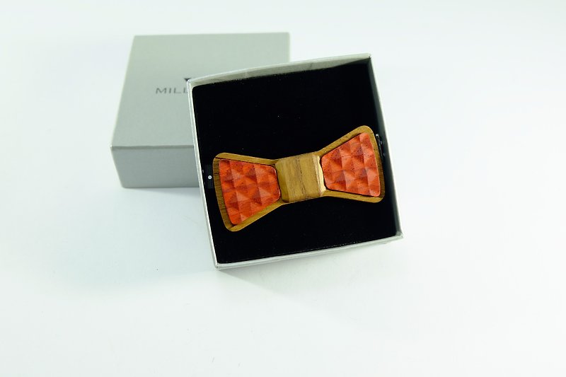 Wood bow tie natural log bow tie 3D WOOD TIE pet pet collar cat and dog cute - เนคไท/ที่หนีบเนคไท - ไม้ สีแดง