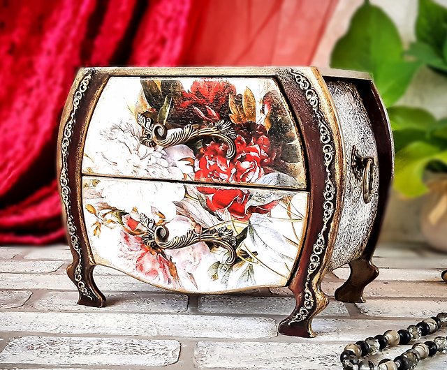 Details about   Jewelry Box Decorated Gift Handicraft Wooden & Ceramic Small Chest Of 2 Drawer 