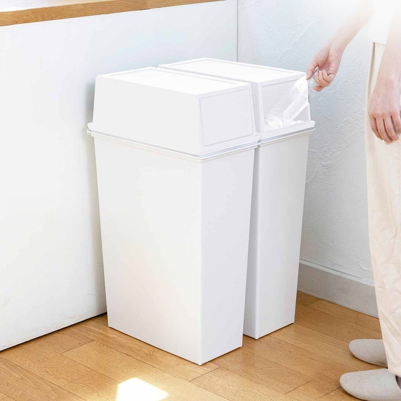 日本天馬 日本製 e-LABO深型推掀式垃圾桶-45L - 居家收納/收納盒/儲物盒 - 塑膠 白色