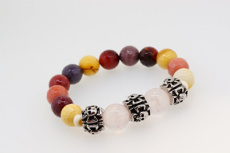 Rosy Quartz + Semi Precious Stones Barcelet ( 粉紅晶 + 半寶石手錬 ) - 手鍊/手環 - 寶石 粉紅色