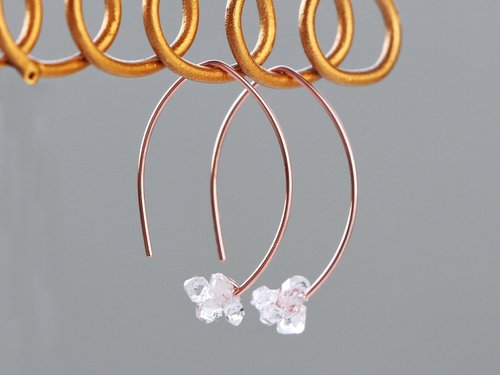 A.N 14kgf Rose gold-Herkimerdiamond mini marquise pierced earrings