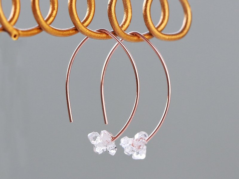 14kgf Rose gold-Herkimer diamond mini marquise pierced earrings - ต่างหู - เครื่องเพชรพลอย สึชมพู
