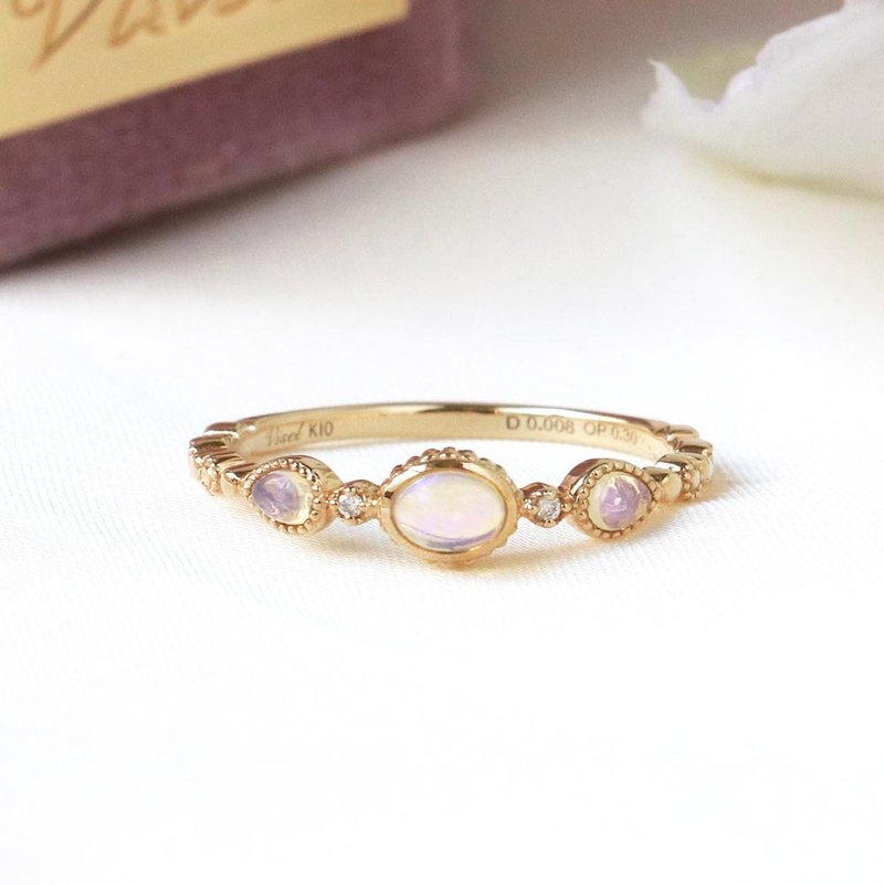 Visel Three Eyes Opal Cake Ring - แหวนทั่วไป - เครื่องประดับ สีทอง