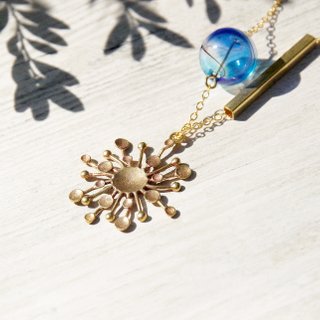 Valentine / geometric wind / mouth blown glass stripes French Bronze chaining ossicular chain necklace short chain length - circular geometry sun rays