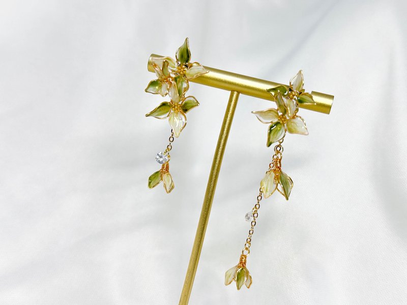 Crystal flower in ear cuff_Starry Sky Leaf (Pendant removable model_Forest green)_Light point jewelry - ต่างหู - เรซิน สีเขียว