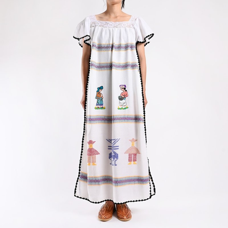 Vintage 刺繡洋裝 / 墨西哥刺繡、刺繡洋裝、圖騰上衣 - 洋裝/連身裙 - 棉．麻 多色