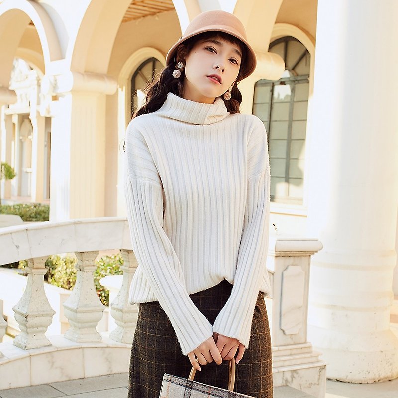 2018 women's winter wear high collar vertical pit sweater - Women's Sweaters - Other Materials White