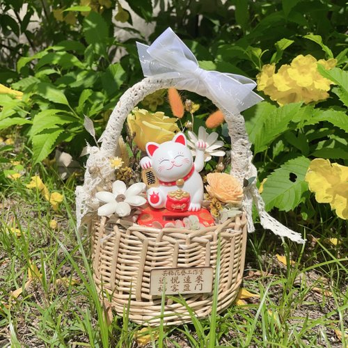 Hey Bonnie 芸格花藝 宜 開幕 財源滾滾來 招財貓花籃 祝賀花籃 客製化雷射雕刻