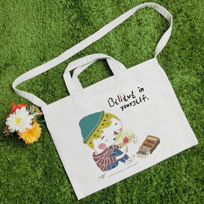 Believe in the strength of the text style wind canvas bag - กระเป๋าคลัทช์ - ผ้าฝ้าย/ผ้าลินิน 