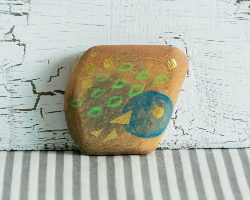 Small Abstract Hand Painted Wood Pocket Mirror (blue) - Makeup Brushes - Wood Blue