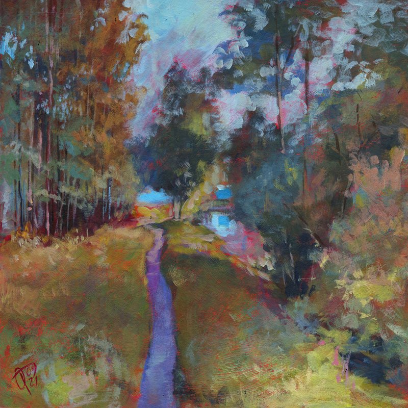 Autumn landscape impressionism painting original artwork 12x12 inches - 壁貼/牆壁裝飾 - 其他材質 多色