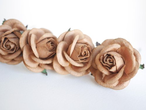 makemefrompaper Paper Flower, DIY small 20 pieces mulberry rose size 4.5 cm., brown colors.