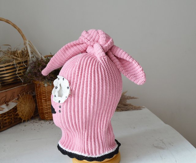 Bunny balaclava ski mask aesthetic pink women Custom cute beanie hat with  ears