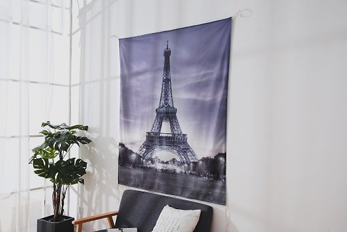 深藍色 法國巴黎埃菲爾鐵塔 牆壁掛布 客廳房間裝飾背景布幔掛毯掛布