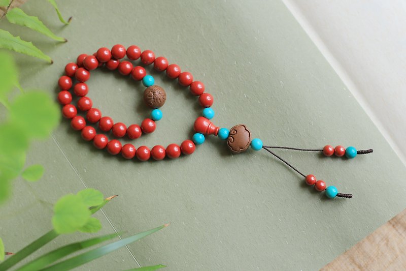 Yiran Finger Hexiang Beads + Cinnabar | Bracelets | Natural Imperial Cinnabar Ruyi Kirin - สร้อยข้อมือ - หิน 