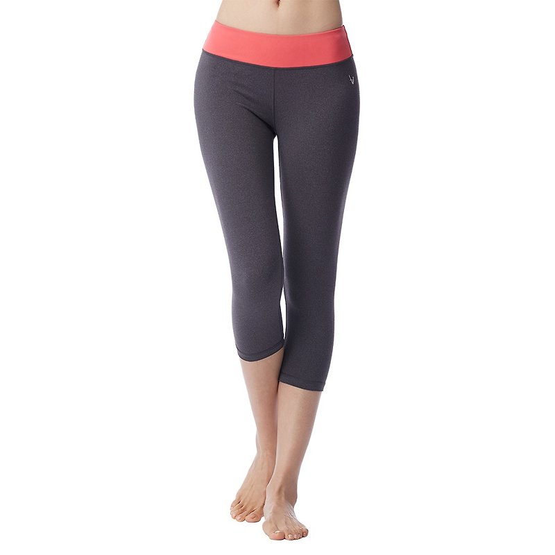 [MACACA] Xingyue and Run Six Pants - AUG6171 Hemp Black / Pink Orange - Women's Yoga Apparel - Polyester Gray