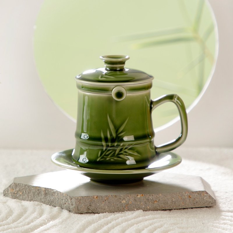 竹君子四件杯 / 附茶漏+杯盤 / 2色 190ml - 咖啡杯/馬克杯 - 瓷 綠色