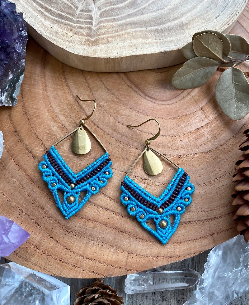 E047 Ethnic Wind South American Wax Wire Braided Brass Bead Earrings (Ear Hook / Ear Clip) - Earrings & Clip-ons - Other Materials Blue