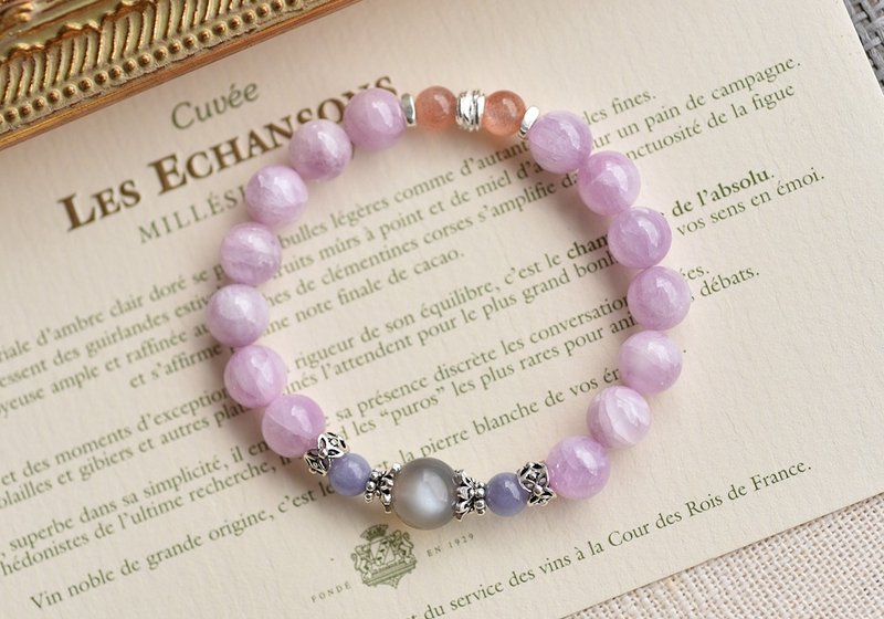 Purple Lithium + Tanzanite + Two-color Moonstone Sterling Silver Crystal Bracelet - สร้อยข้อมือ - คริสตัล สีม่วง