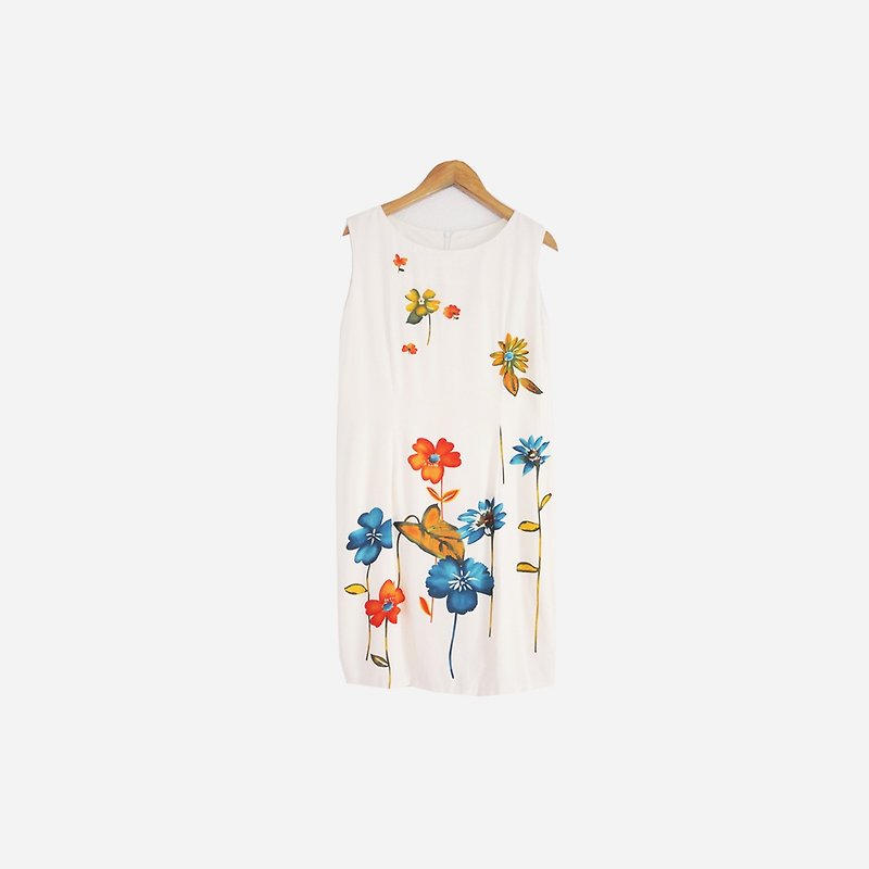 Dislocation vintage / flower sleeveless white dress no.741A1 vintage - One Piece Dresses - Polyester White