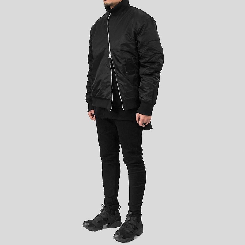 [ionism] asymmetric cut flight jacket black patchwork - Men's Coats & Jackets - Polyester Black