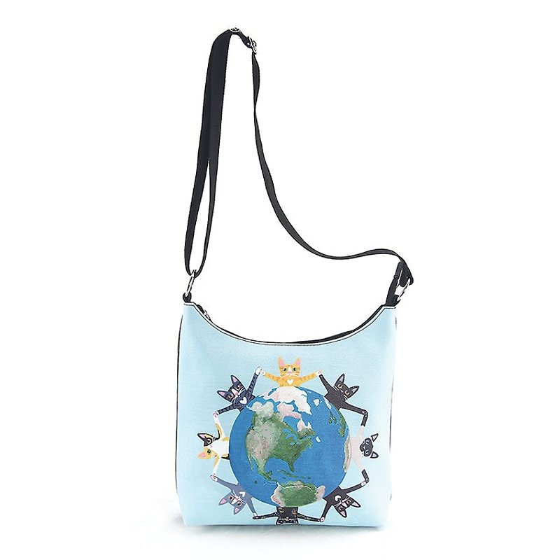 Hand in hand to protect the earth's cat children's crossbody bag / shoulder bag - Ai Shirley - Messenger Bags & Sling Bags - Faux Leather Blue