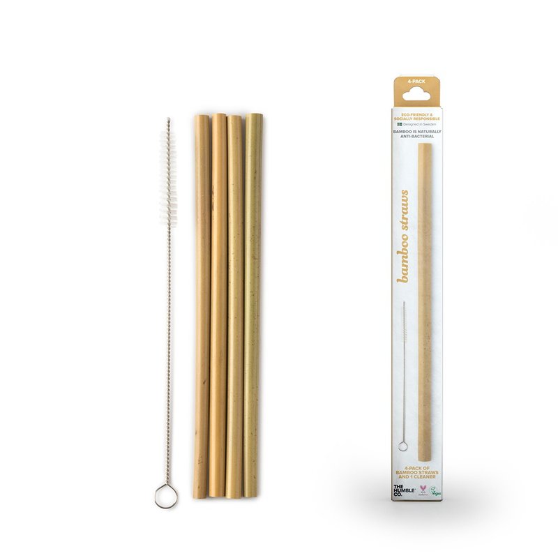 bamboo straw (4-pack + 1 cleaner) - หลอดดูดน้ำ - ไม้ไผ่ สีกากี