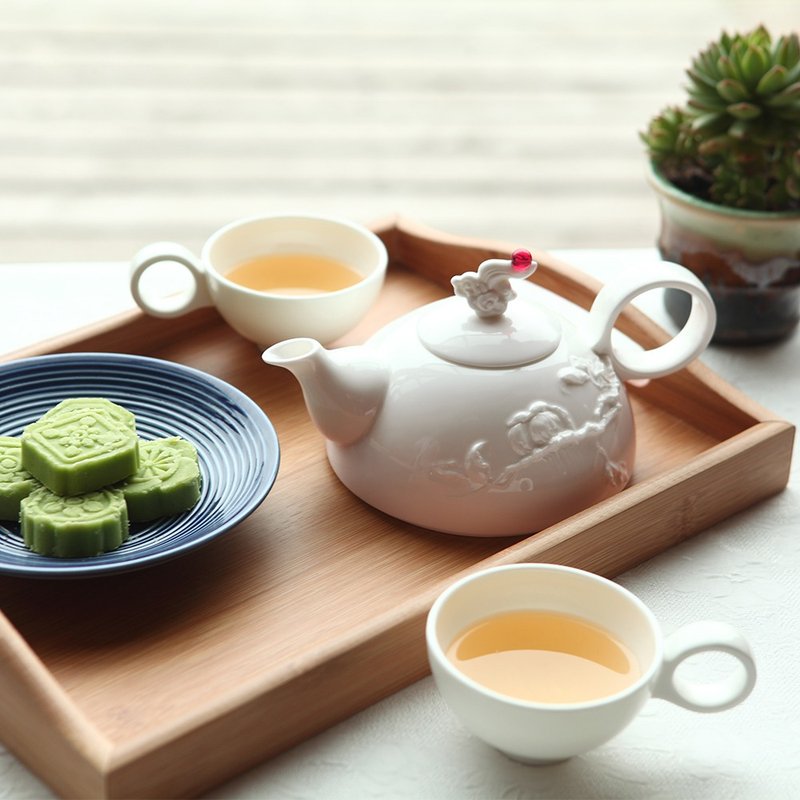 LIULI LIVING 山秋 (一壺二杯)茶具組 翠鳥 祥雲 山水 骨瓷壼 - 茶壺/茶杯/茶具 - 瓷 