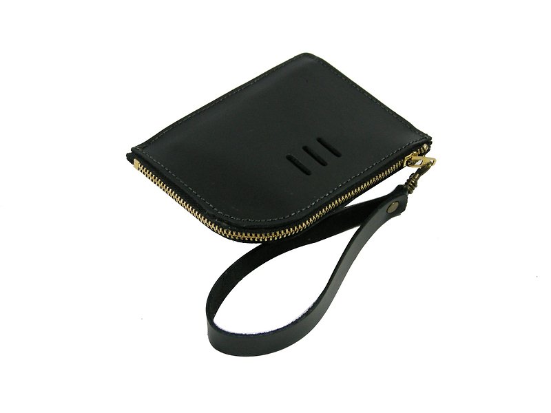 L-shaped leather coin purse __ made zuo zuo hand-made leather zipper bag - กระเป๋าใส่เหรียญ - หนังแท้ สีดำ