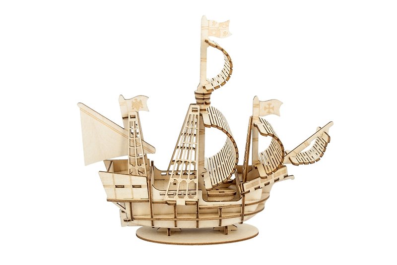 Jigzle 3D立體木拼圖 | 交通工具系列 帆船 | 超療癒 - 拼圖 - 木頭 咖啡色