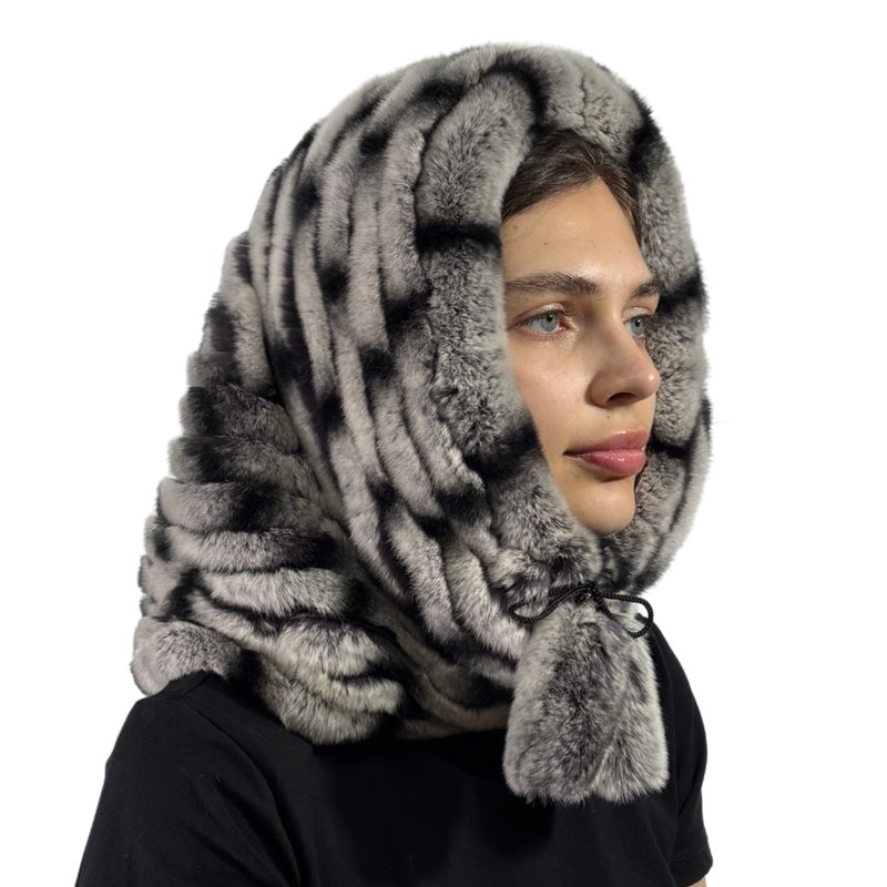 Womens Rabbit Fur Hood Hat Winter Real Fur Hood Luxury Fur Scarf Hat - 帽子 - 羊毛 透明