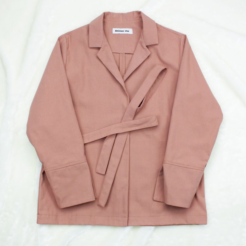 Lace-up shirt jacket-pink - Women's Casual & Functional Jackets - Cotton & Hemp Pink